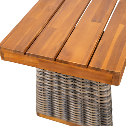 Outdoor 3 Piece Acacia Wood Dining Set with Handwoven Rattan Legs,Grey