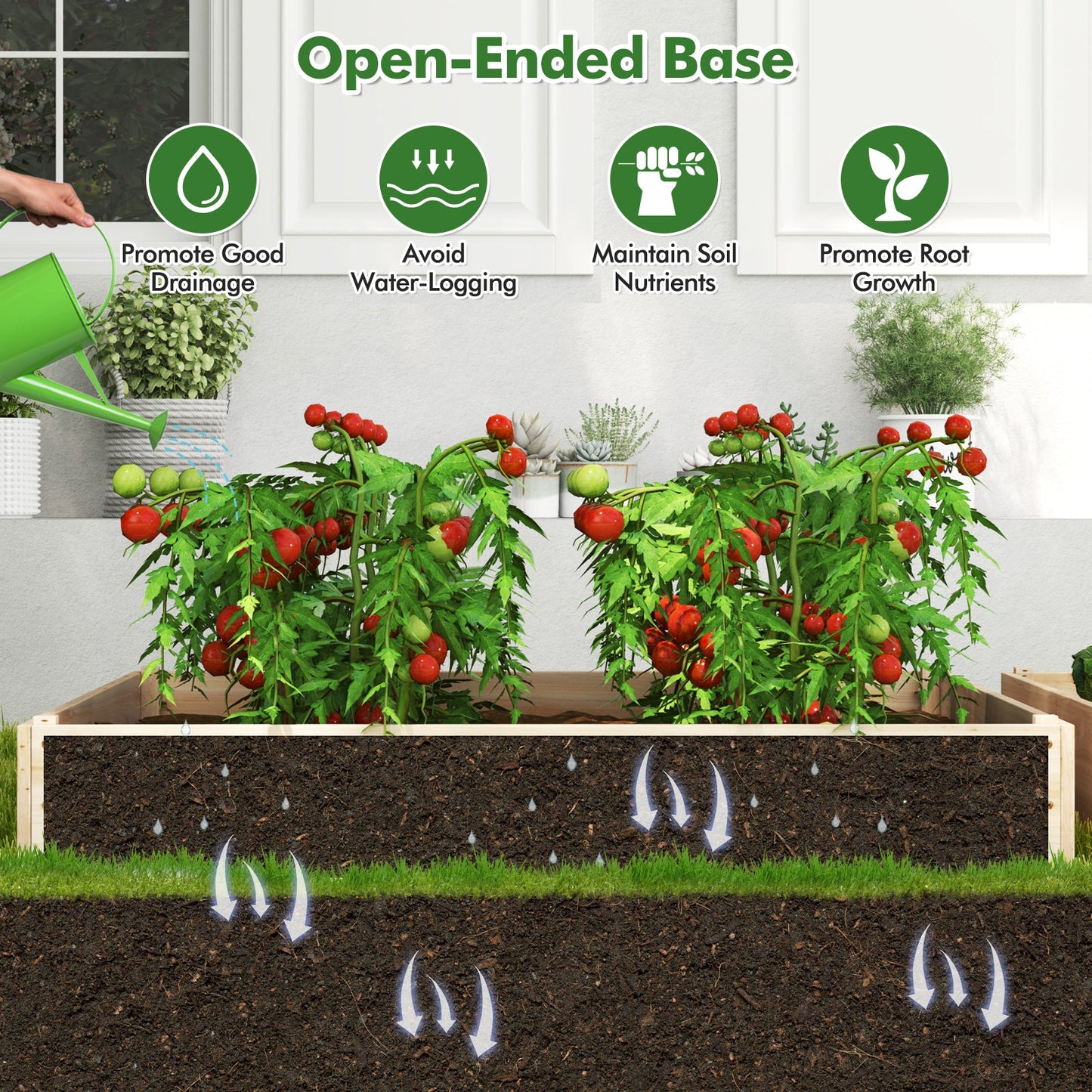 3-Tier Raised Garden Bed with Lattice Trellis and Open-Ended Base-Natural