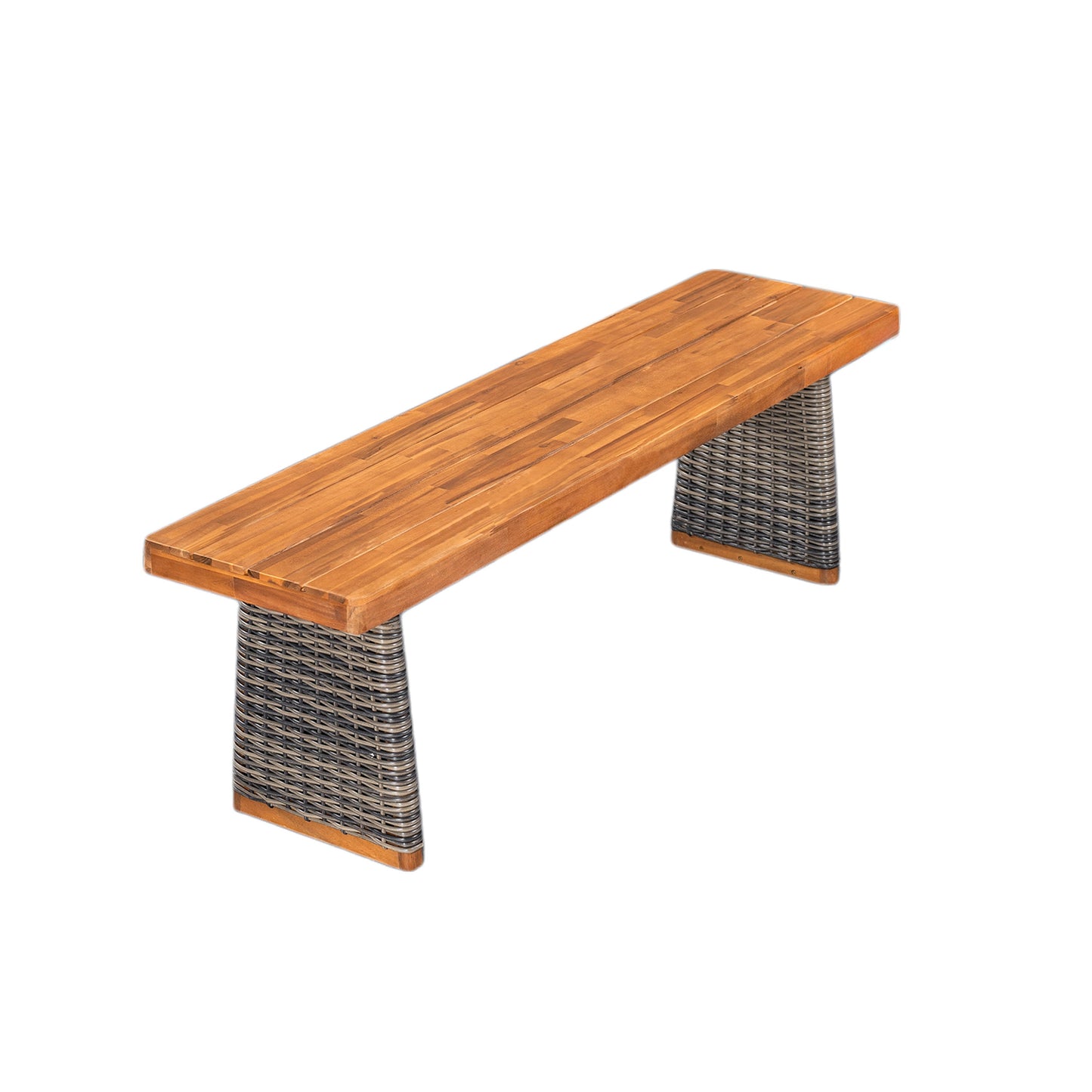 Outdoor 3 Piece Acacia Wood Dining Set with Handwoven Rattan Legs,Grey