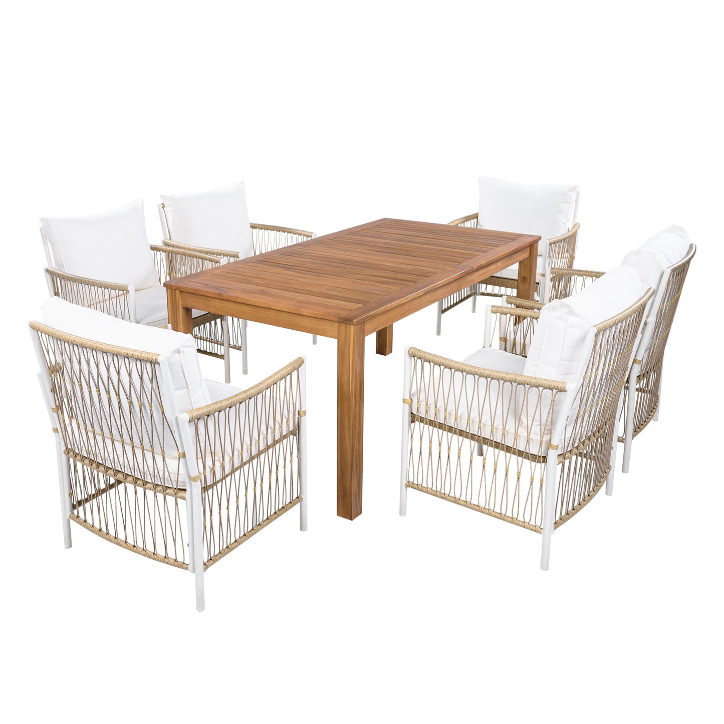 Outdoor Dining Set Acacia Wood PE Wicker Armchair 7 Piece Seats 6