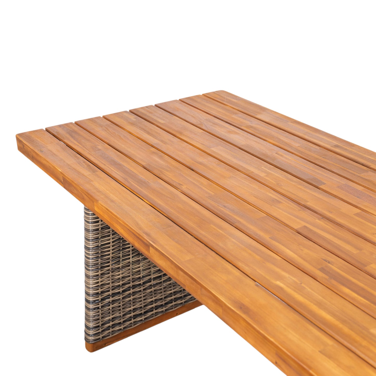 Outdoor 3 Piece Acacia Wood Dining Set with Handwoven Rattan Legs,Grey