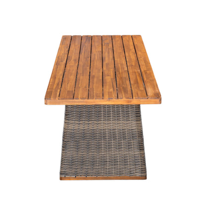 Outdoor 3 Piece Acacia Wood Dining Set with Handwoven Rattan Legs,Grey