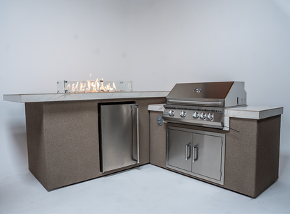 KoKoMo Outdoor Kitchen Island with Fire Feature – 7'6" x 9'