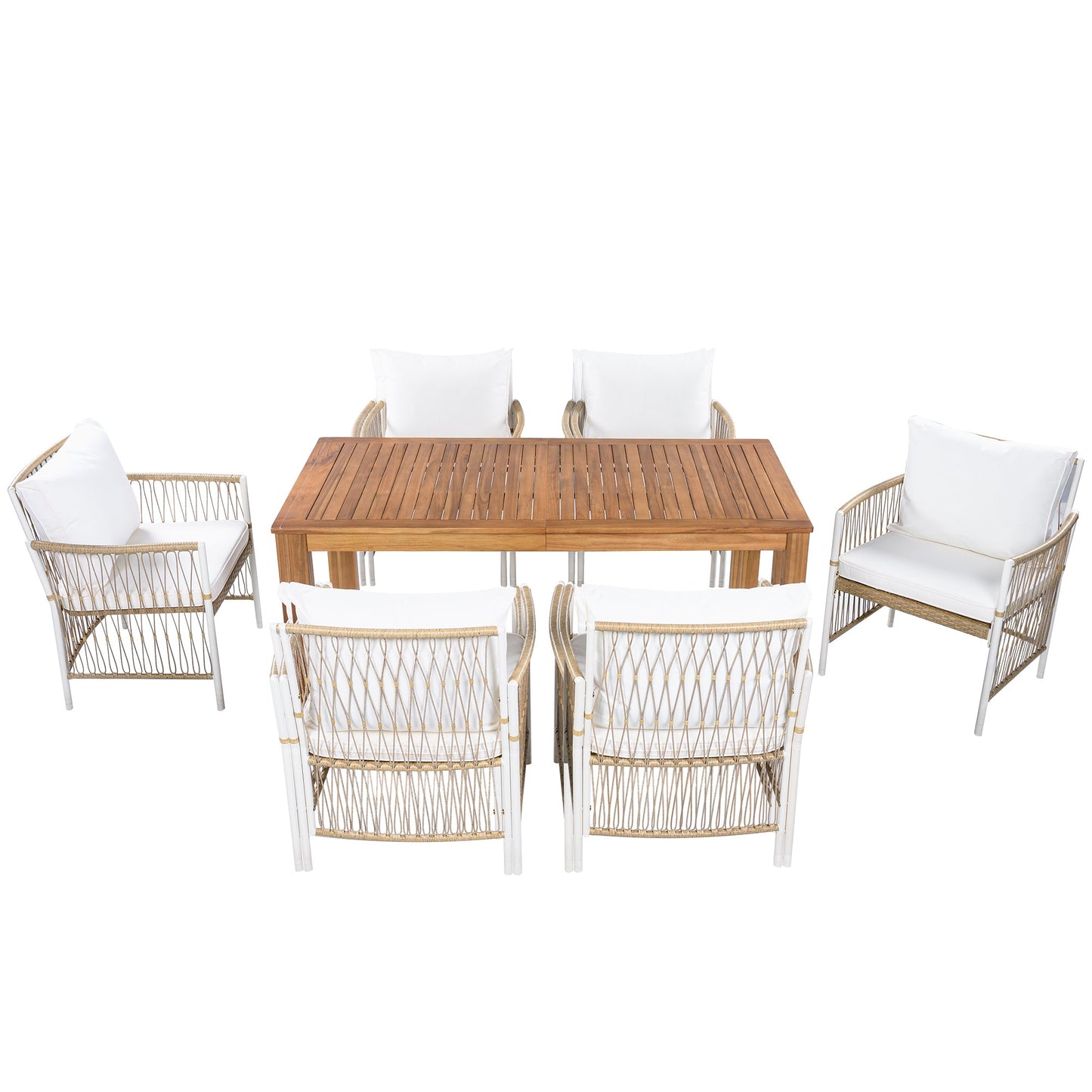 Outdoor Dining Set Acacia Wood PE Wicker Armchair 7 Piece Seats 6