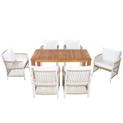 Outdoor Dining Set Acacia Wood PE Wicker Armchair 7 Piece Seats 6