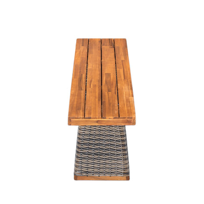 Outdoor 3 Piece Acacia Wood Dining Set with Handwoven Rattan Legs,Grey