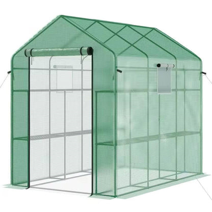 7 ft x 4.7 ft Outdoor Greenhouse with Steel Frame & Green PE Cover