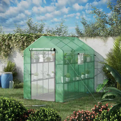 7 ft x 4.7 ft Outdoor Greenhouse with Steel Frame & Green PE Cover