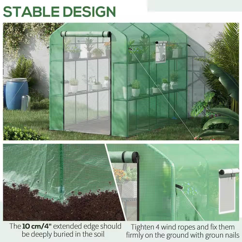 7 ft x 4.7 ft Outdoor Greenhouse with Steel Frame & Green PE Cover