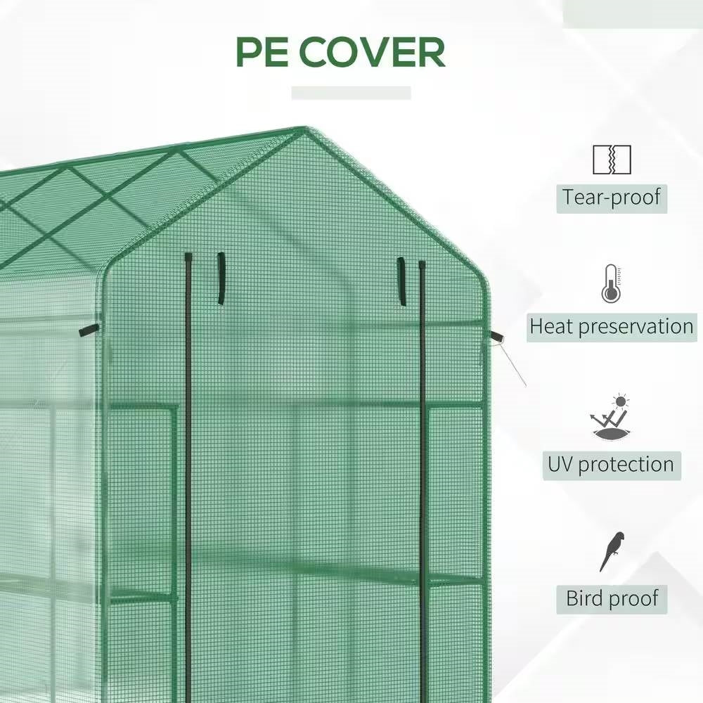 7 ft x 4.7 ft Outdoor Greenhouse with Steel Frame & Green PE Cover