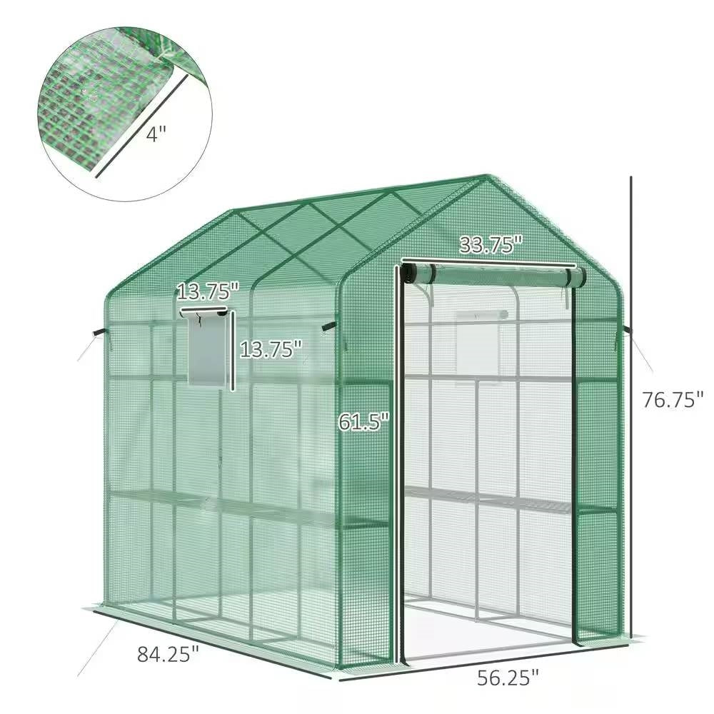 7 ft x 4.7 ft Outdoor Greenhouse with Steel Frame & Green PE Cover