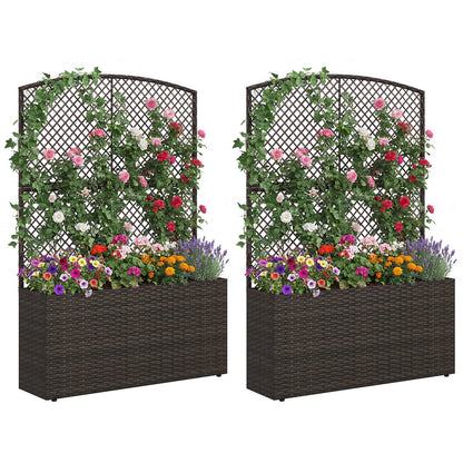 Set of 2 58 Inch Raised Garden Bed with Trellis and Wicker Planter Box
