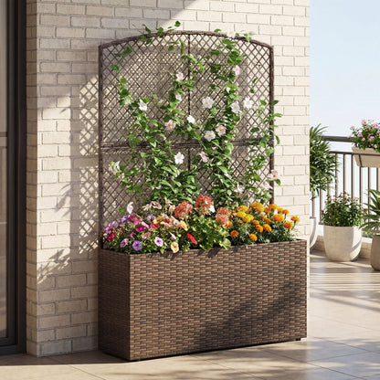 Set of 2 58 Inch Raised Garden Bed with Trellis and Wicker Planter Box