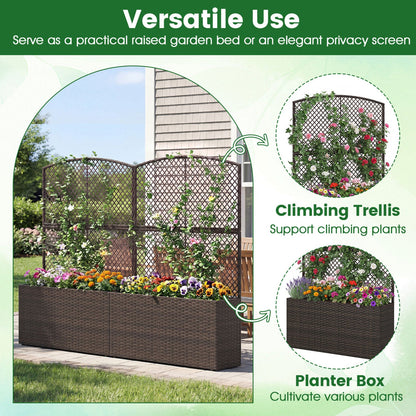 Set of 2 58 Inch Raised Garden Bed with Trellis and Wicker Planter Box