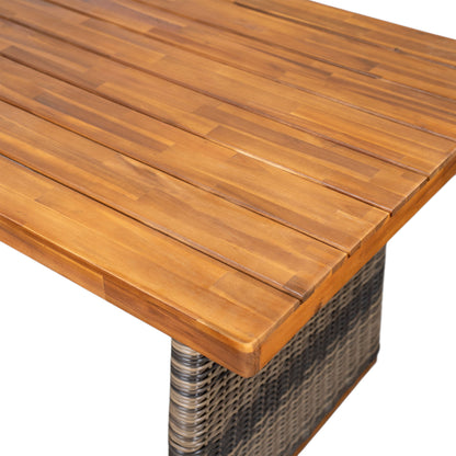 Outdoor 3 Piece Acacia Wood Dining Set with Handwoven Rattan Legs,Grey