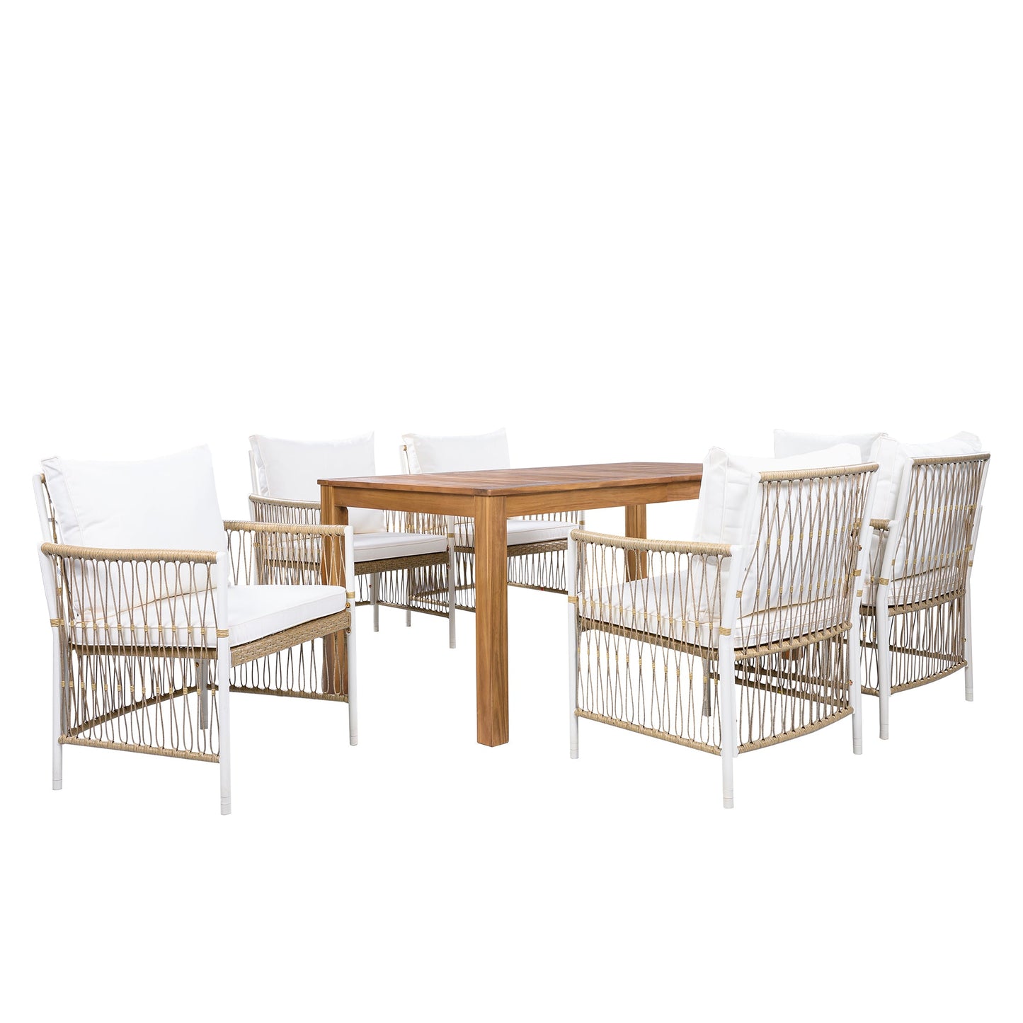 Outdoor Dining Set Acacia Wood PE Wicker Armchair 7 Piece Seats 6