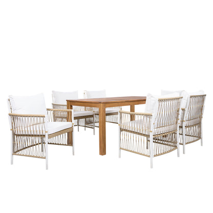 Outdoor Dining Set Acacia Wood PE Wicker Armchair 7 Piece Seats 6