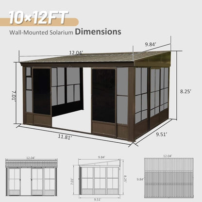 Alora Atrium Wall-Mounted Solarium Sunroom – 10x12 FT | Galvanized Steel Roof