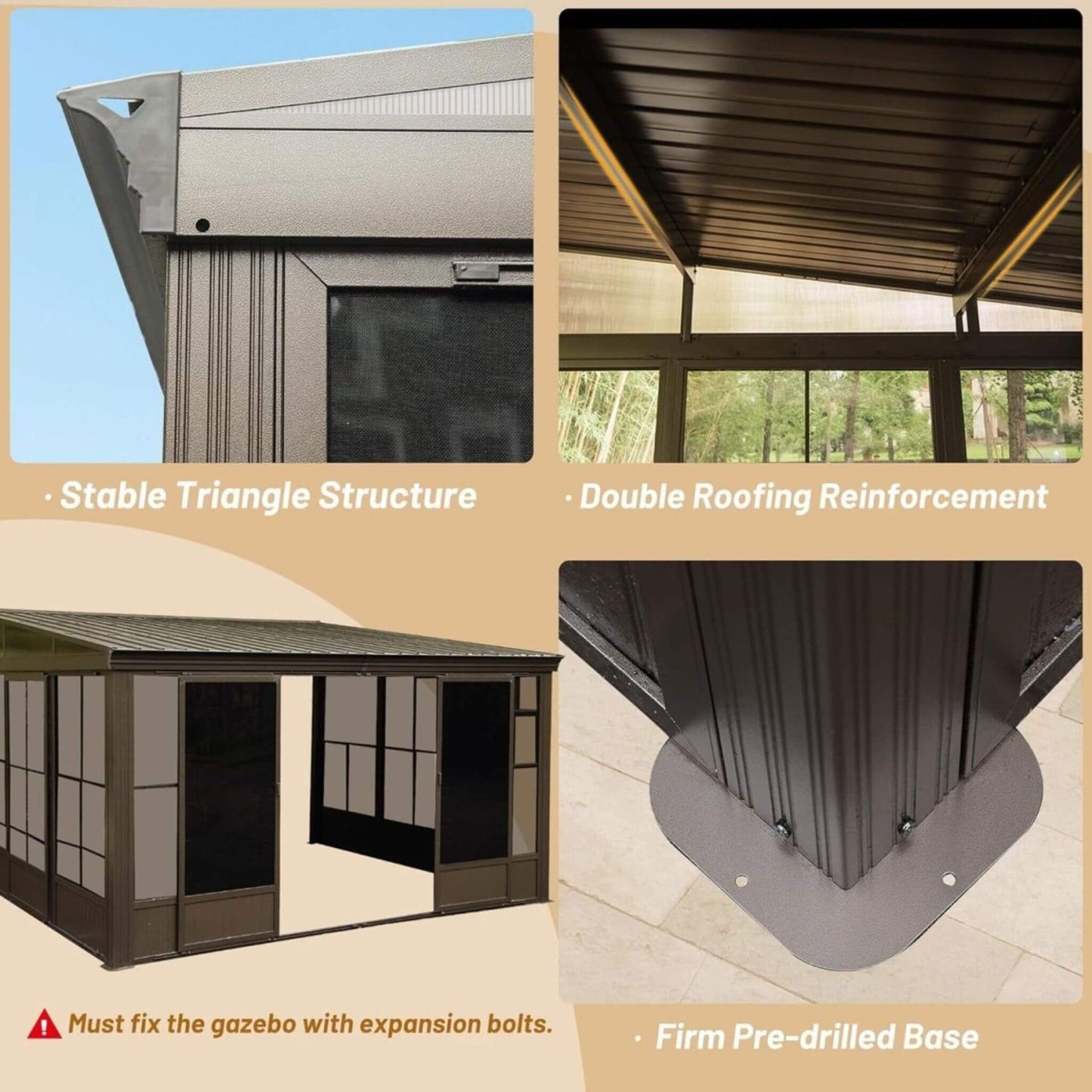 Alora Atrium Wall-Mounted Solarium Sunroom – 10x12 FT | Galvanized Steel Roof
