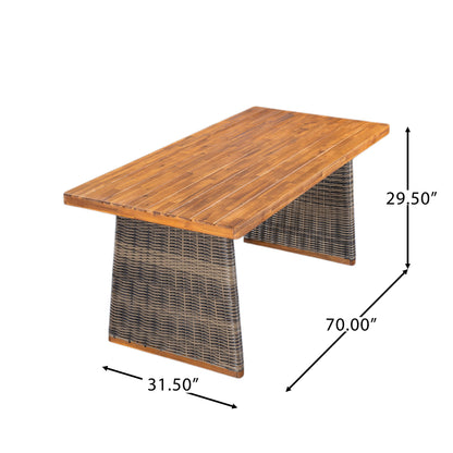 Outdoor 3 Piece Acacia Wood Dining Set with Handwoven Rattan Legs,Grey