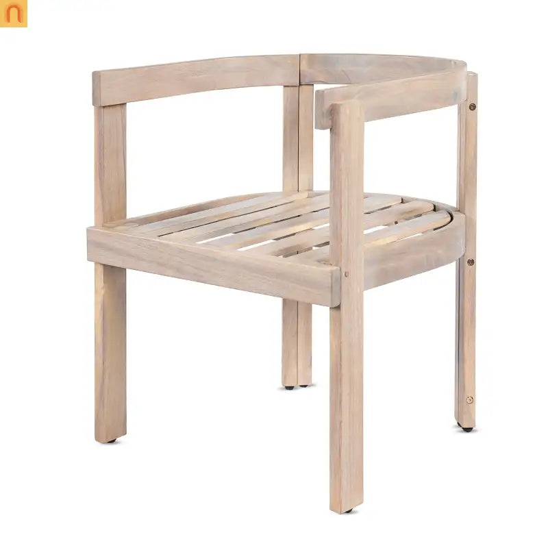 Outdoor Dining Chair Acacia Wood Barrel Cream Cushion Set of 2