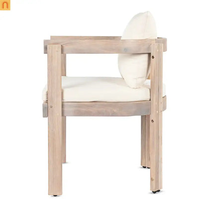 Outdoor Dining Chair Acacia Wood Barrel Cream Cushion Set of 2