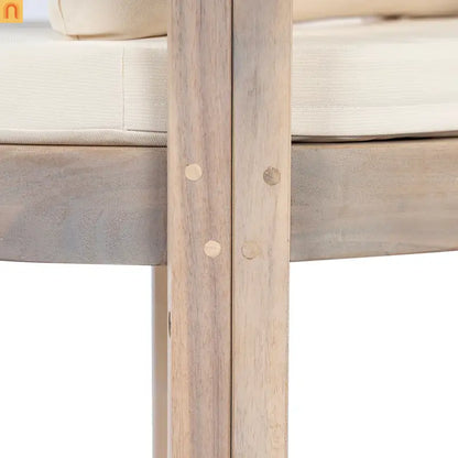 Outdoor Dining Chair Acacia Wood Barrel Cream Cushion Set of 2