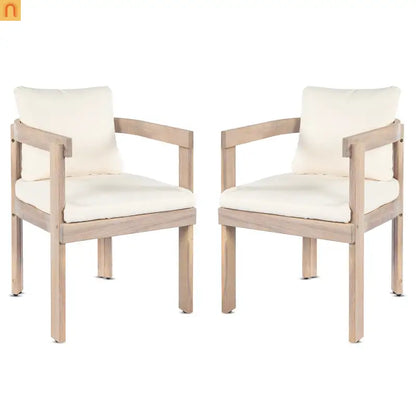 Outdoor Dining Chair Acacia Wood Barrel Cream Cushion Set of 2