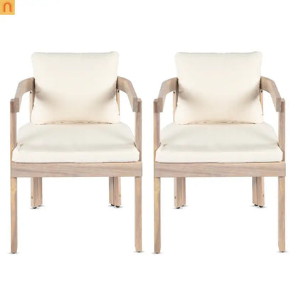 Outdoor Dining Chair Acacia Wood Barrel Cream Cushion Set of 2