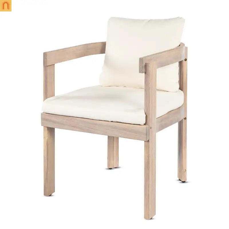 Outdoor Dining Chair Acacia Wood Barrel Cream Cushion Set of 2