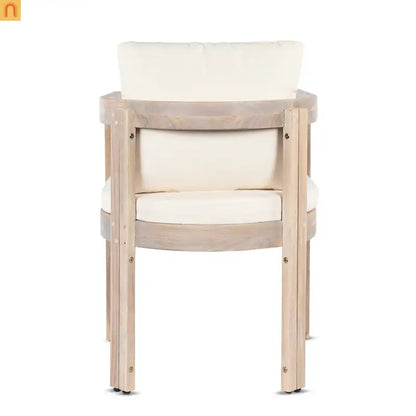 Outdoor Dining Chair Acacia Wood Barrel Cream Cushion Set of 2