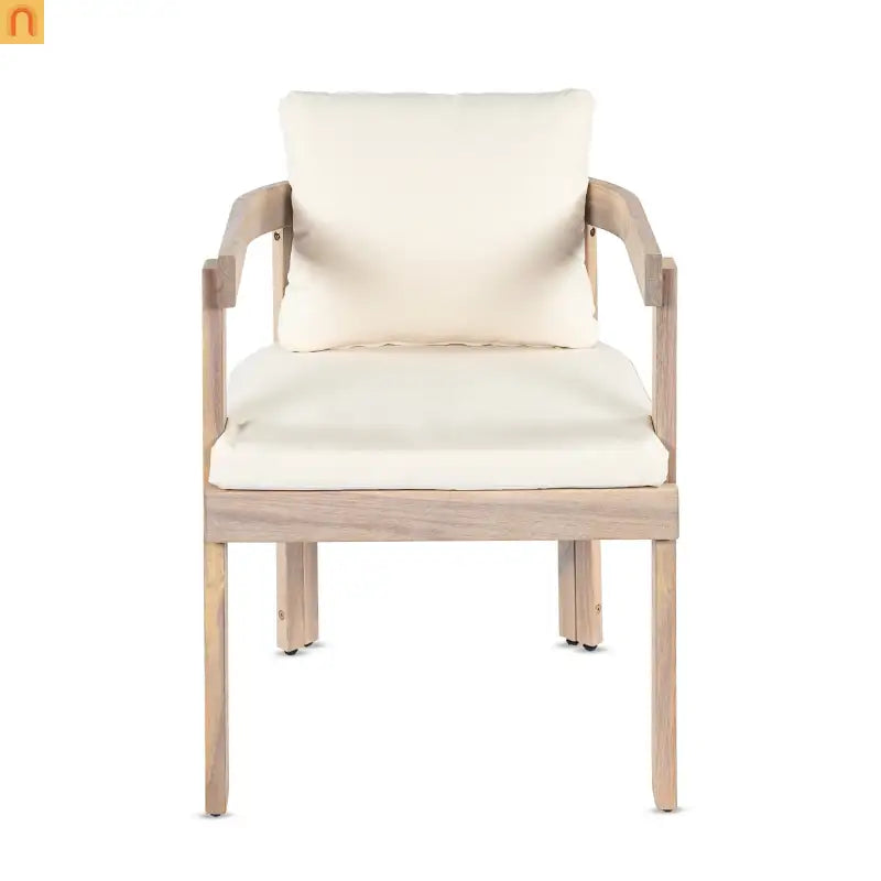 Outdoor Dining Chair Acacia Wood Barrel Cream Cushion Set of 2