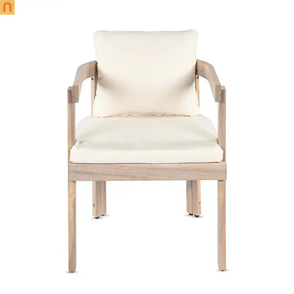 Outdoor Dining Chair Acacia Wood Barrel Cream Cushion Set of 2