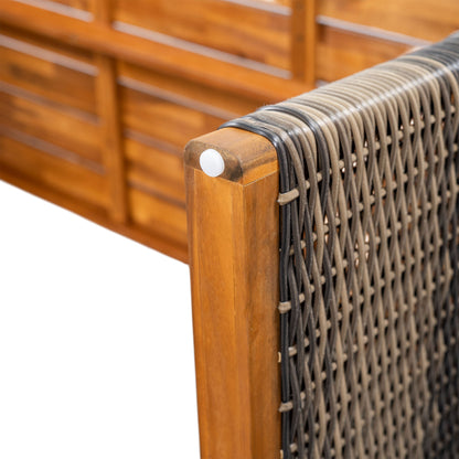 Outdoor 3 Piece Acacia Wood Dining Set with Handwoven Rattan Legs,Grey
