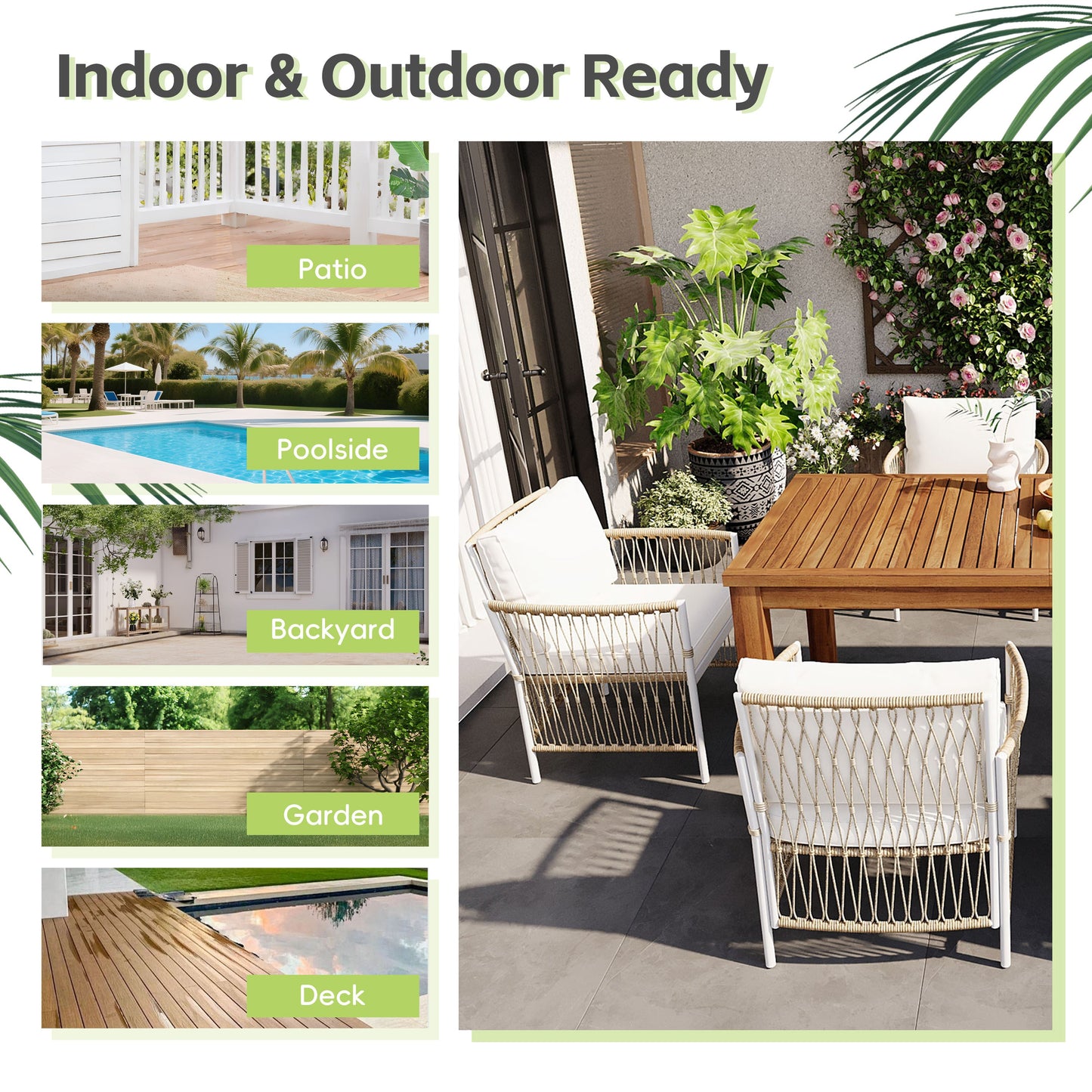 Outdoor Dining Set Acacia Wood PE Wicker Armchair 7 Piece Seats 6