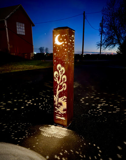 Joshua Moon Luminary Pillar w/ Solar Cap | Multiple Sizes | Steel