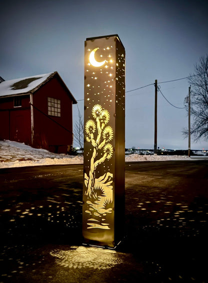 Joshua Moon Luminary Pillar w/ Solar Cap | Multiple Sizes | Steel