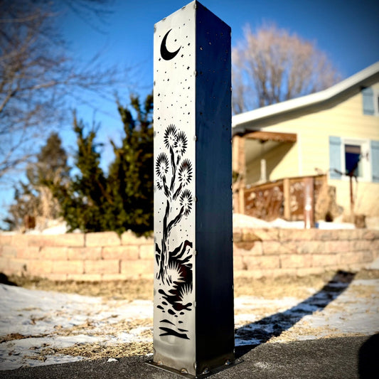 Joshua Moon Luminary Pillar w/ Solar Cap | Multiple Sizes | Steel