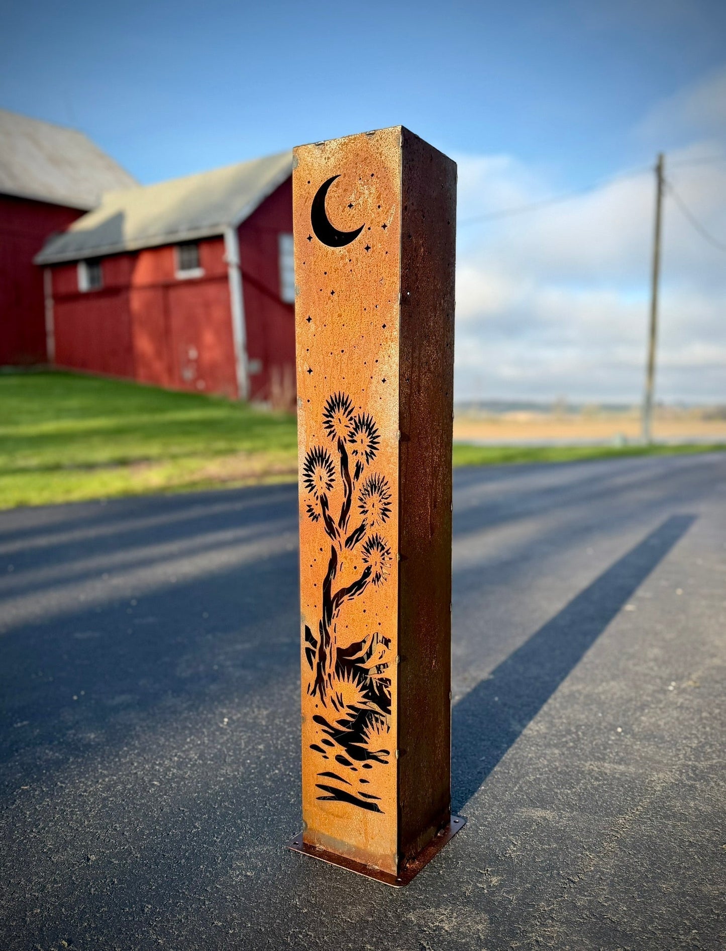 Joshua Moon Luminary Pillar w/ Solar Cap | Multiple Sizes | Steel