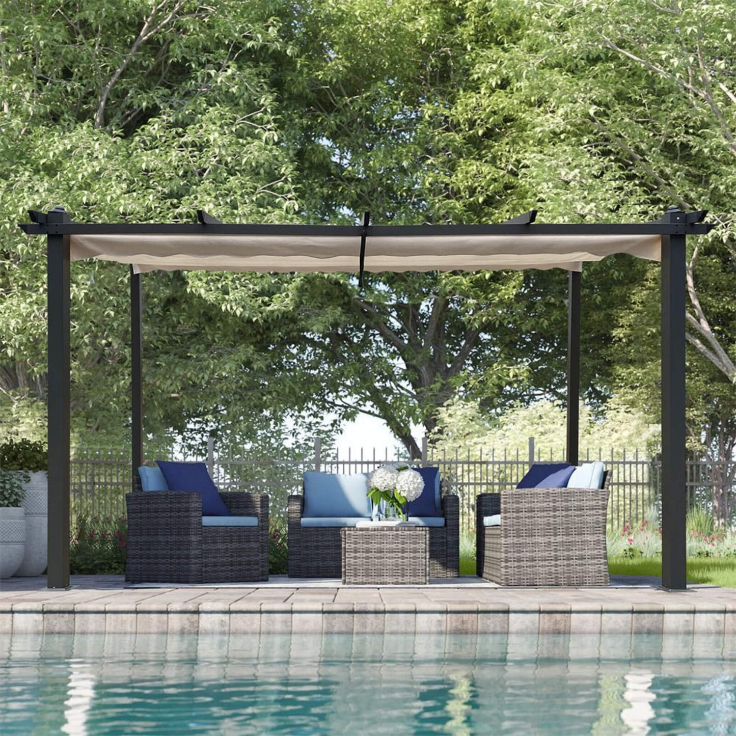 Alora 10x13 FT Outdoor Patio Pergola with Canopy & Retractable Sun Shades – Beige