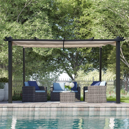 Alora 10x13 FT Outdoor Patio Pergola with Canopy & Retractable Sun Shades – Beige