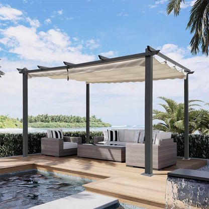 Alora 10x13 FT Outdoor Patio Pergola with Canopy & Retractable Sun Shades – Beige