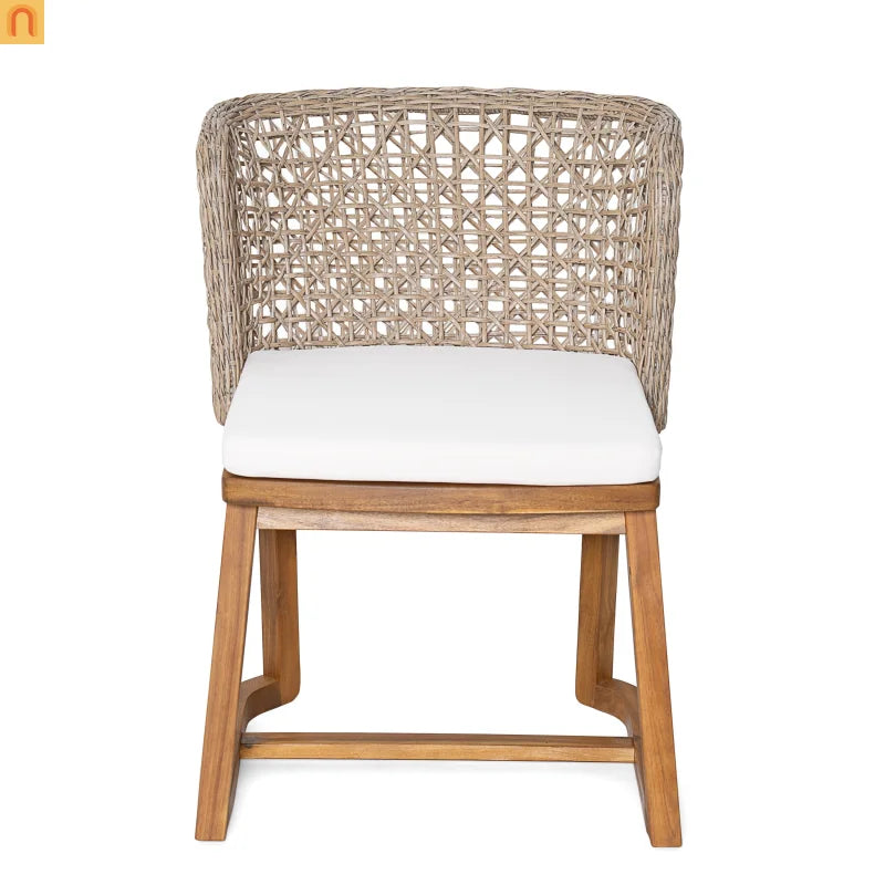 Outdoor Dining Set Acacia Wood Wicker Chair Teak Beige Cushion 5 Piece