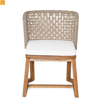 Outdoor Dining Set Acacia Wood Wicker Chair Teak Beige Cushion 5 Piece