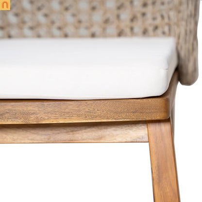 Outdoor Dining Set Acacia Wood Wicker Chair Teak Beige Cushion 5 Piece