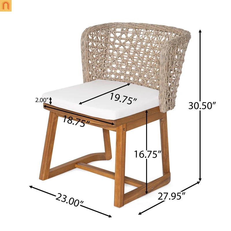 Outdoor Dining Set Acacia Wood Wicker Chair Teak Beige Cushion 5 Piece