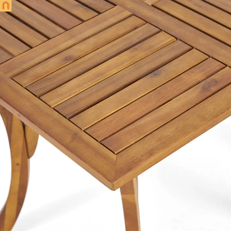 Outdoor Dining Set Acacia Wood Wicker Chair Teak Beige Cushion 5 Piece